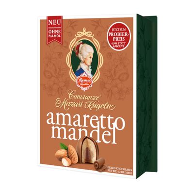 Reber Amaretto Mandel Kugel 6er Barock mit Amaretto Packung 120g