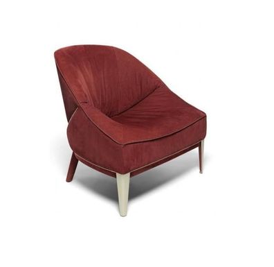 Roter Designer Sessel Holzfüße Stoffsessel Einsitzer Wohnzimmer Möbel