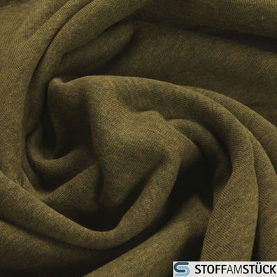 Stoff Baumwolle Polyester Sweat Jersey Melange khaki meliert weich