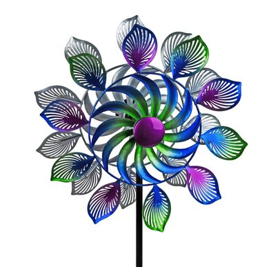Gartenstecker doppel Windrad Metall Blume Windspiel Windmühle Garten Deko Figur