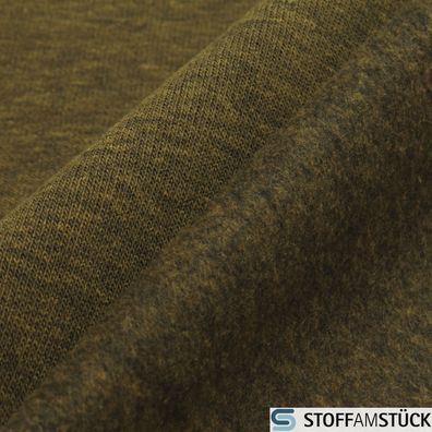 0,5 Meter Stoff Baumwolle Polyester Sweat Jersey Melange khaki meliert weich