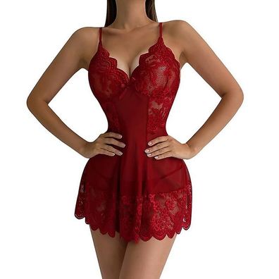 Frauen Spitze Dessous Set Mini Kleid und Höschen Faxu Seide Nachtkleid Nachtwäsche