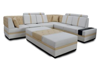 Designer Sofa Luxus Ecksofa mit Hocker Polster Garnitur Wohnzimmer L-Form