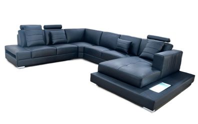 Luxus Ecksofa U-Form schwarz Wohnlandschaft Couch Polster Eckgarnitur