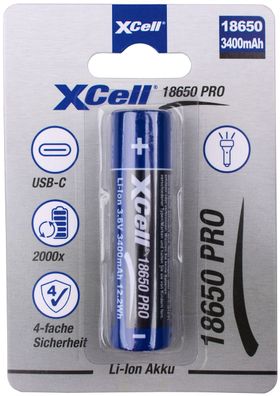 XCell 18650 Pro Li-Ion Akku 3,6V 3400mAh mit USB-C