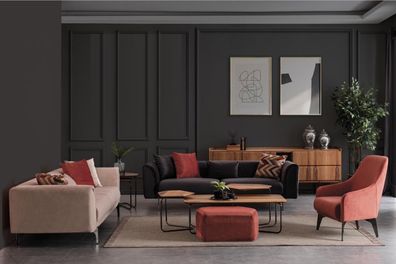 Moderne Sitzgruppe Luxus Sofas Dreisitzer Sessel 3 + 3 + 1 Set Wohnzimmer