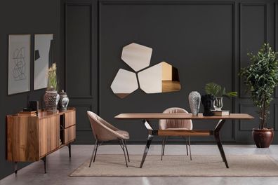 Moderne Esszimmer Luxus Garnitur Esstisch 2x Stühle Sideboard mit 3x Spiegel Neu