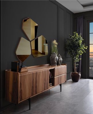 Brauner Luxus Sideboard Moderne Kommode Edelstahlfüße Wohnzimmer Möbel