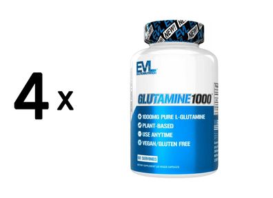 4 x EVL Nutrition Glutamine 1000 (60 vcaps) Unflavoured