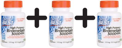 3 x High Potency Bromelain 3000 GDU, 500mg - 90 vcaps