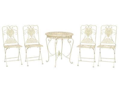 Gartentisch und 4 Stühle Eisen Bistrotisch antik Stil Gartenmöbel creme weiss