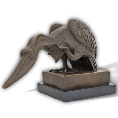Bronzeskulptur Pelikan Stein Wasservogel Bronze Figur Statue Antik-Stil 40cm