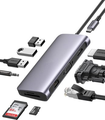 USB-C-Multiport-Adapter, 10-in-1-USB-C-Dongle-Ethernet-Docking