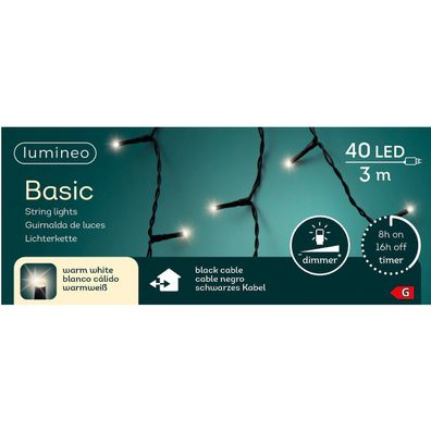 Lumineo LED Lichterkette Basic 300 cm 40 Lichter warmweiß