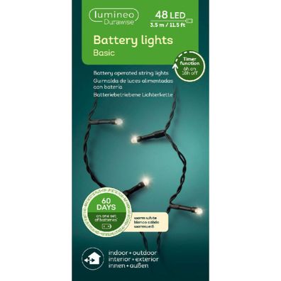 Lumineo Batterie LED Lichterkette Durawise 350 cm 48 Lichter warmweiß