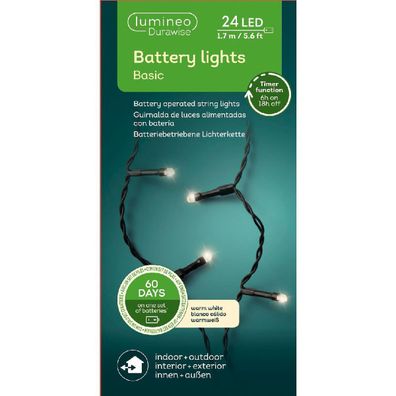 Lumineo Batterie LED Lichterkette Durawise 170 cm 24 Lichter warmweiß