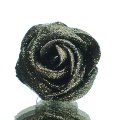 Rosenblüte Schwarz-Grün beglittert mit kurzem Stiel Ø 6,5 cm - Kunstblumen
