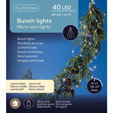 Lumineo Batterie Micro LED Lichterkette Lichterbündel 65 cm 40 Lichter warmweiß