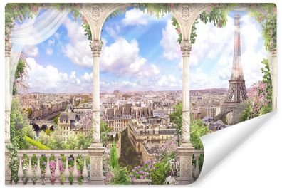 Muralo Selbstklebende Fototapete Paris Eiffelturm Blumen Säulen Architektur Malarei