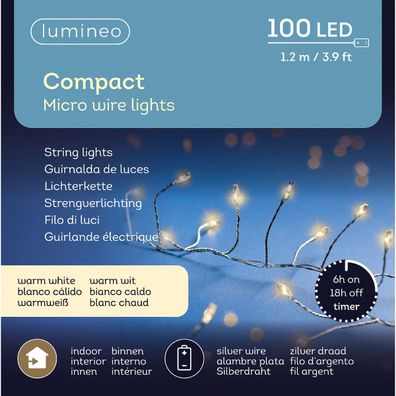 Lumineo Batterie Micro-LED Lichterkette 120 cm 100 Lichter warmweiß