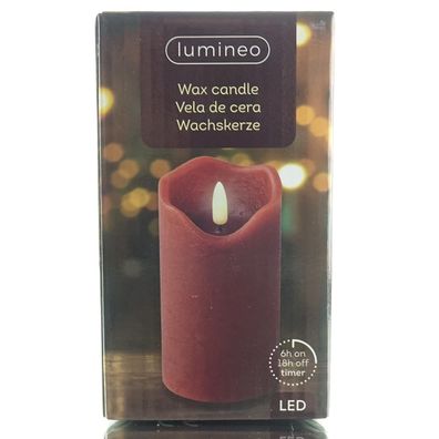 Lumineo LED Wachskerze Ox Blood dunkelrot Ø 7 cm Höhe 17 cm warmweiß Indoor