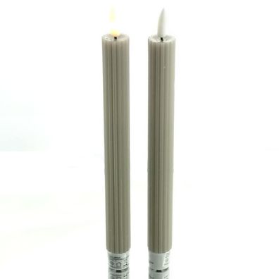 Lumineo LED Stabkerzen Light Grey hellgrau aus Wachs Ø 2,2 x 24 cm warmweiß Indoor
