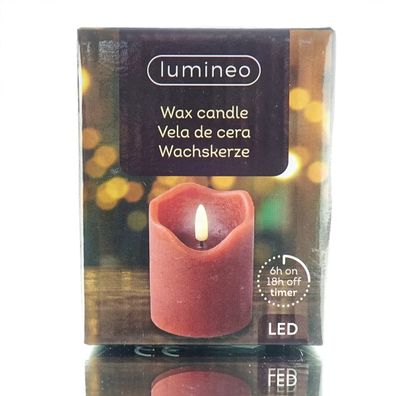 Lumineo LED Wachskerze Ox Blood dunkelrot Ø 7 cm Höhe 9 cm warmweiß Indoor