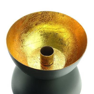 Kerzenhalterschale Schwarz & Gold für Spitzkerzen Ø 13 cm - Metall