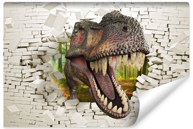 Muralo Selbstklebende Fototapete Dinosaurier Ziegel Mauer 3D Effekt