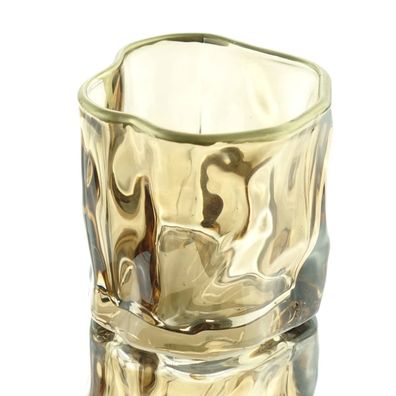 Teelichthalter Braun mit goldfarbenem Rand Ø 8 cm - Glas