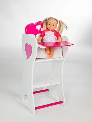Holz Puppenhochstuhl Flora mit Sitzkissen Puppen Hochstuhl weiß pink lackiert