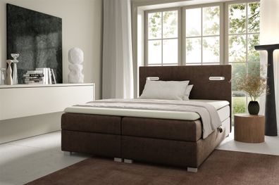 Boxspringbett Schlafzimmerbett Caprice 200x200cm Stoff Braun inkl. Ambiente-LED