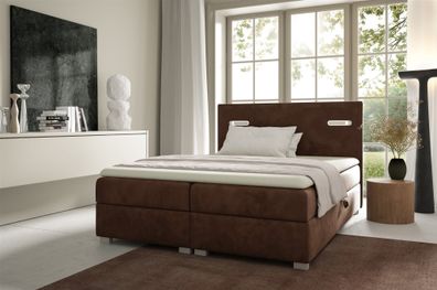 Boxspringbett Schlafzimmerbett Caprice 200x200cm Stoff Braun inkl. Ambiente-LED