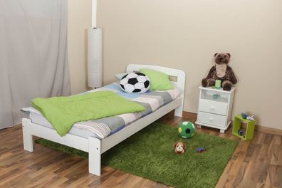 Kinderbett / Jugendbett Kiefer Vollholz massiv weiß lackiert A5, inkl. Lattenros