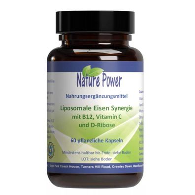 Liposomale Eisen Synergie mit B12, Vitamin C und D-Ribose, 60 Kapseln - Nature Power