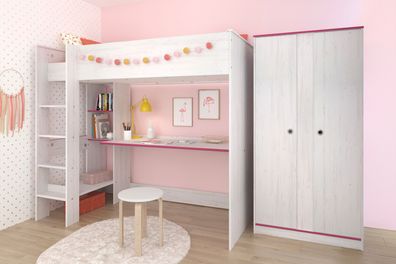 Parisot Smoozy 4b-Hochbett Etagenbett Weiß Pink 90x200