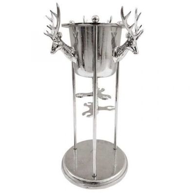 Reindeer Wine Cooler 36x36x70cm With Glass Holder Aluminium Nickel Finished