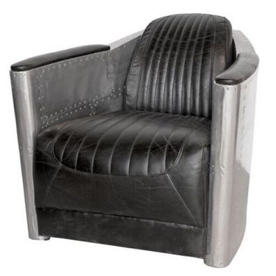 Pilotensessel Airplane Arm Chair 74.5x94x78cm Alu/ Leather Black