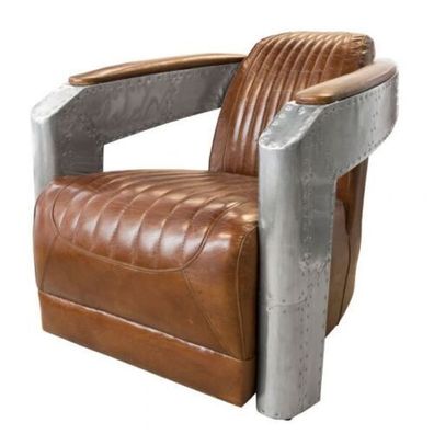 Airplane Arm Chair 74.5x94x78cm Alu/ Leather Brown