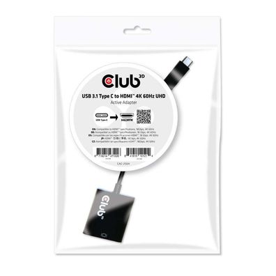 Adapter USB-C 3.1 => HDMI 2.0 * Club3D* aktiv UHD 3D