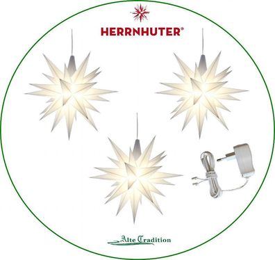 Herrnhuter Sterne 3er SET LED inkl.3er Netzteil 13 cm Stern weiß