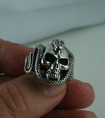 Sterling Silber Ring Größe 61 Totenkopf Schlange Skull Schädel Biker Punk