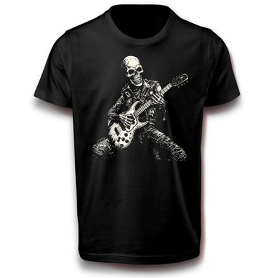 Skelett mit E Gitarre Musiker Totenkopf Skull T-Shirt 152 - 3XL Baumwolle Fun