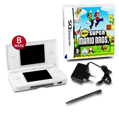 DS Lite Konsole Weiss #71B + ähnl Ladekabel + Spiel New Super Mario Bros.