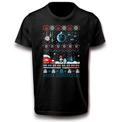 Weihnachten im Weltraum T-Shirt schwarz 110 - 3XL Baumwolle Mond Sterne Weltall Fun