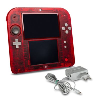 Nintendo 2DS Konsole in Transparent Rot + Ladekabel #26A + 4 GB - Refurbed B