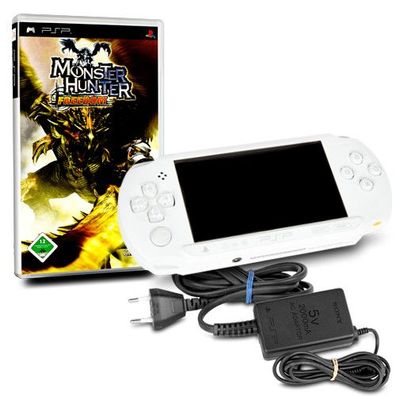 PSP Konsole E1004 in Weiss / White #50A + original Ladekabel + Spiel Monster Hunte...
