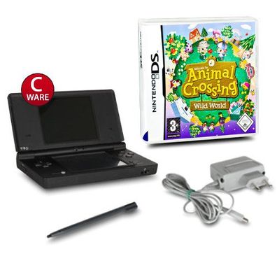 DSi Handheld Konsole schwarz #81C + Ladekabel + Spiel Animal Crossing Wild World