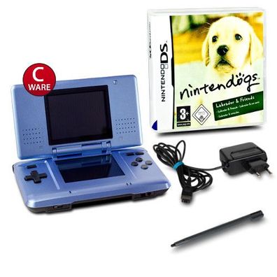 DS Handheld Konsole metallic hellblau #60C + Nintendogs - Labrador & Friends