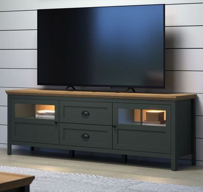 TV-Lowboard grün Landhaus Flat TV Unterteil mit Komforthöhe inkl. LED 184 cm Stanton